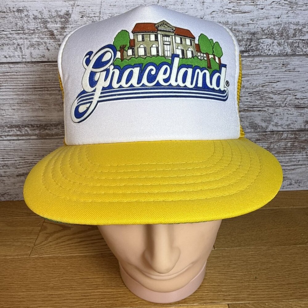 Vintage 80s / 90s Elvis Presley Graceland Snapback Hat Yellow EUC